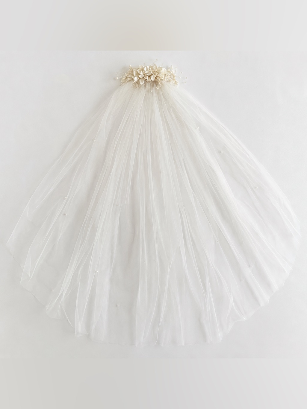 Vintage T&G Bridal T2613m Two Tier Pearl Floral Wedding Veil 40” Original Box